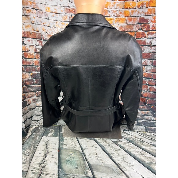 BRAEFAIR LEATHER Womens Black Double Breasted Belted Trench Coat Jacket M - Picture 2 of 7